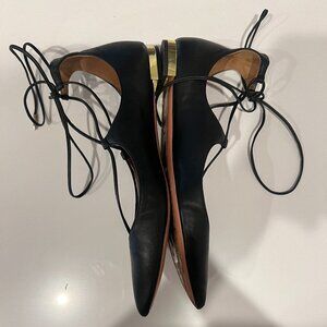 Aquazzura Black Leather Lace-Up Flats